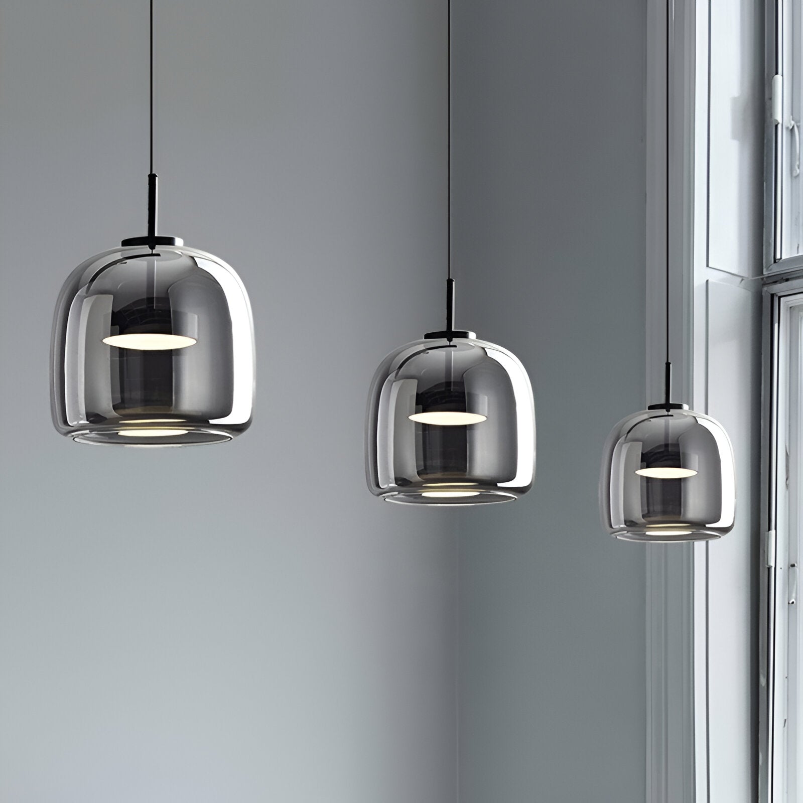 Retro Modern Glass LED Pendant Light Hand-Blown Trio with Adjustable Cord