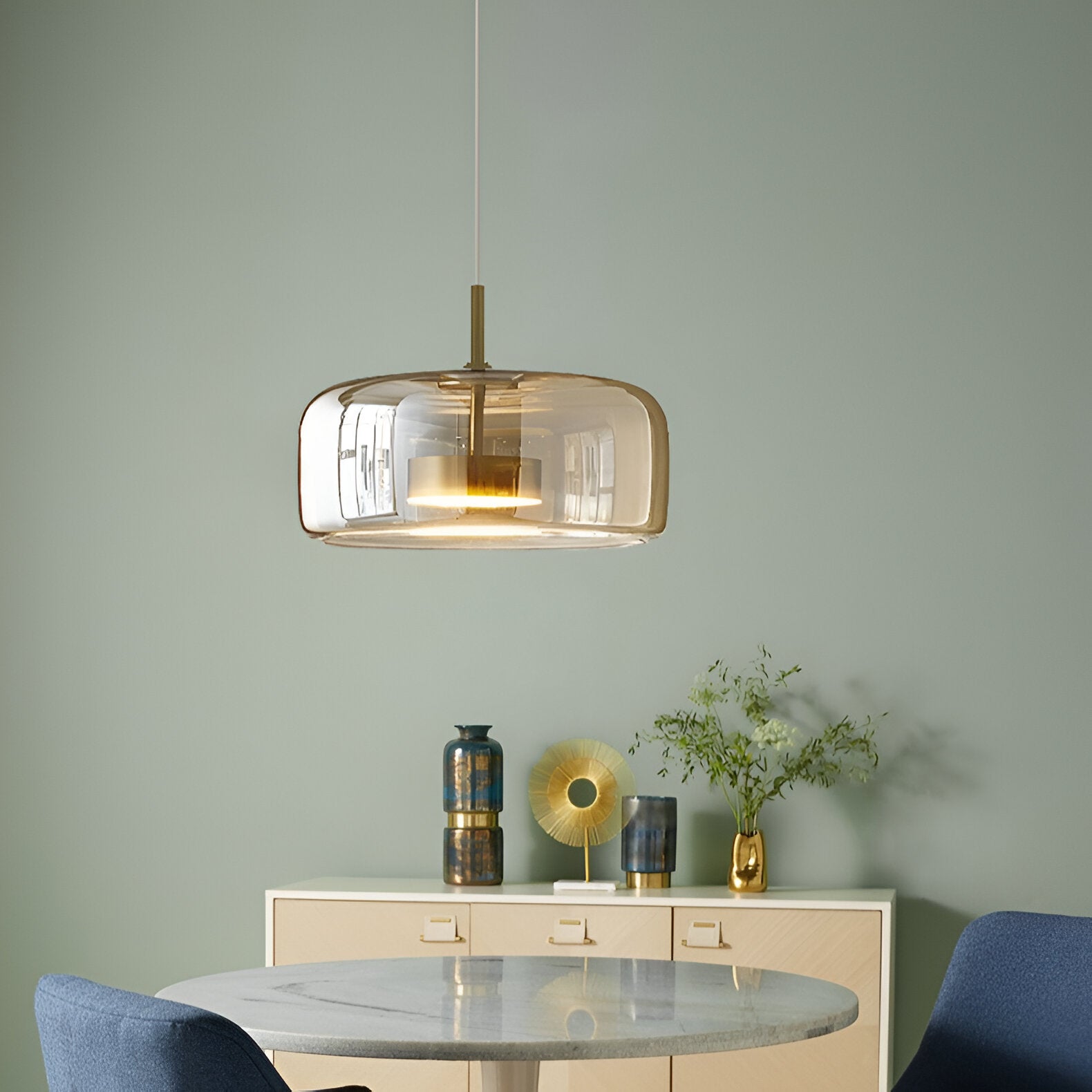 Retro Modern Glass LED Pendant Light Hand-Blown Trio with Adjustable Cord