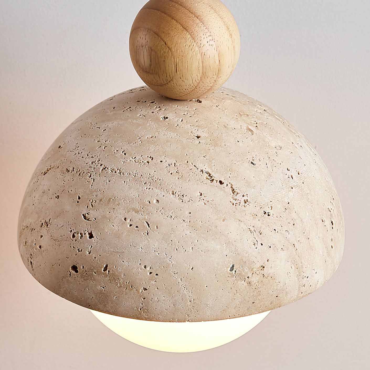 Travertine Pendant Light with Glass Globe – Modern Stone Ceiling Lamp