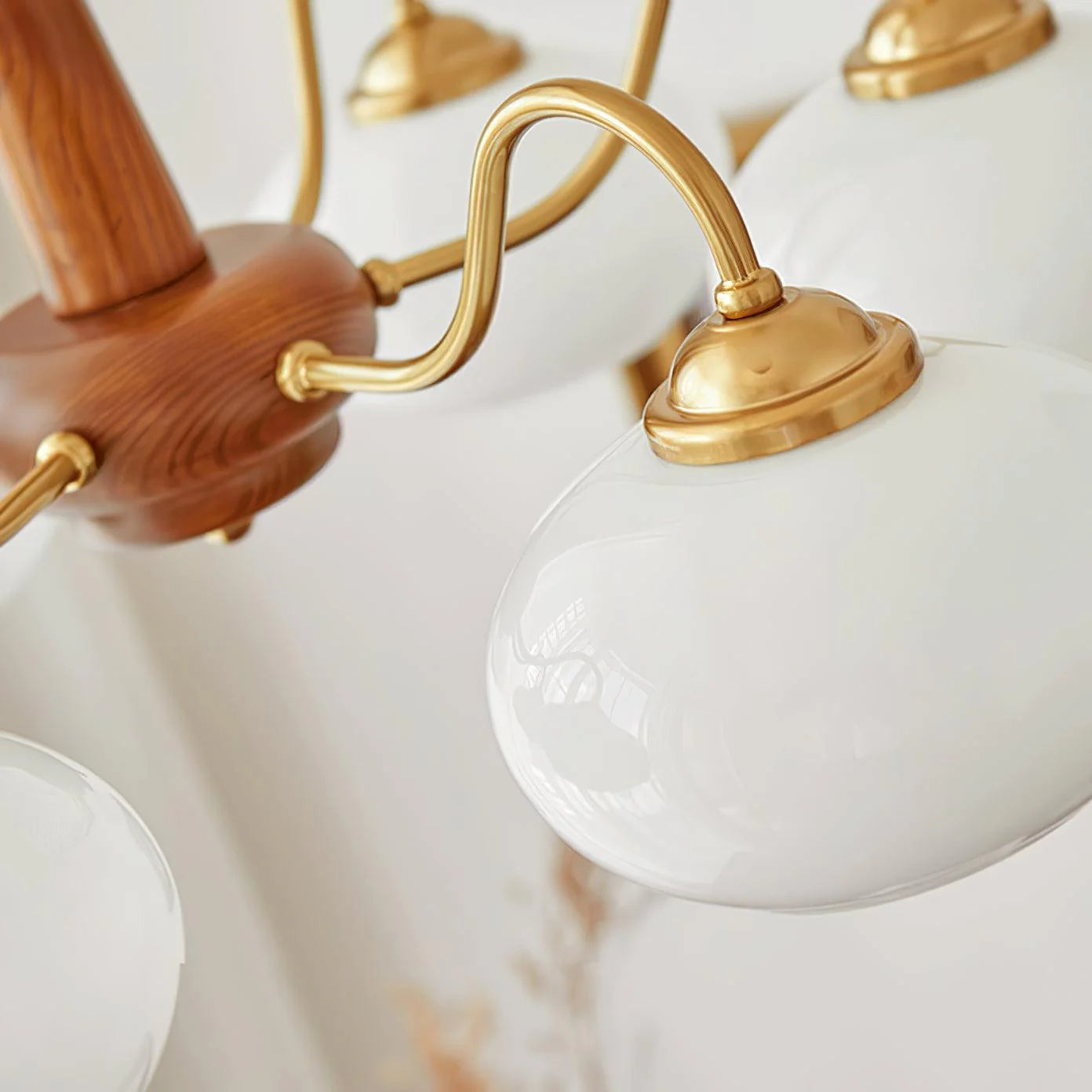 Vintage Wood Glass Mid-Century Retro Glass Chandeliers