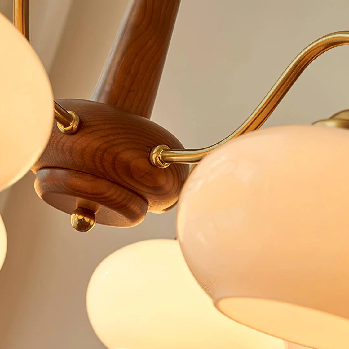 Vintage Wood Glass Mid-Century Retro Glass Chandeliers