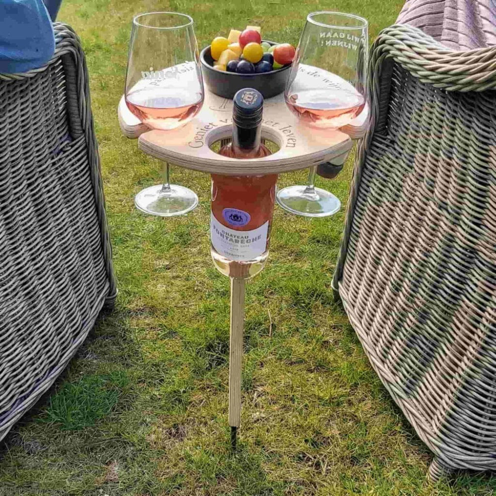 Portable Outdoor Wine Table Foldable Picnic Stand with Bottle & Glass Holders