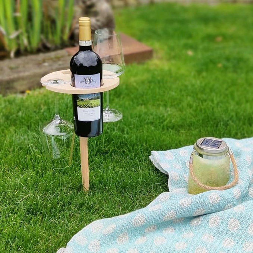 Portable Outdoor Wine Table Foldable Picnic Stand with Bottle & Glass Holders