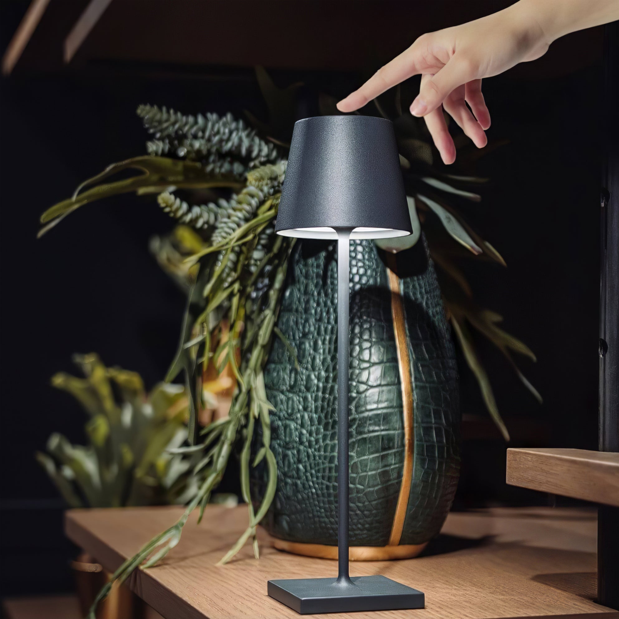 Portable LED Table Lamp Dimmable Metal Light for Indoor & Outdoor Use