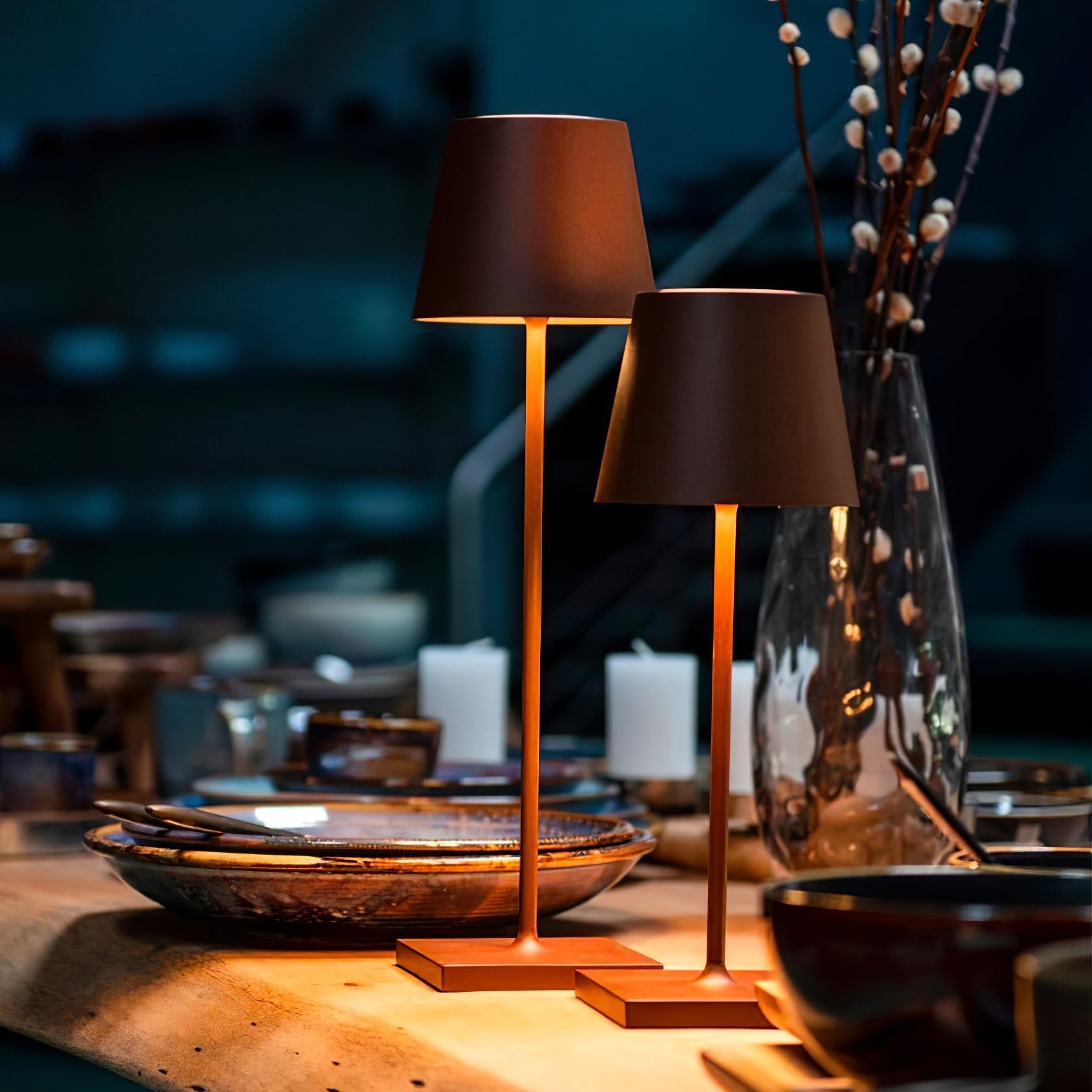 Portable LED Table Lamp Dimmable Metal Light for Indoor & Outdoor Use