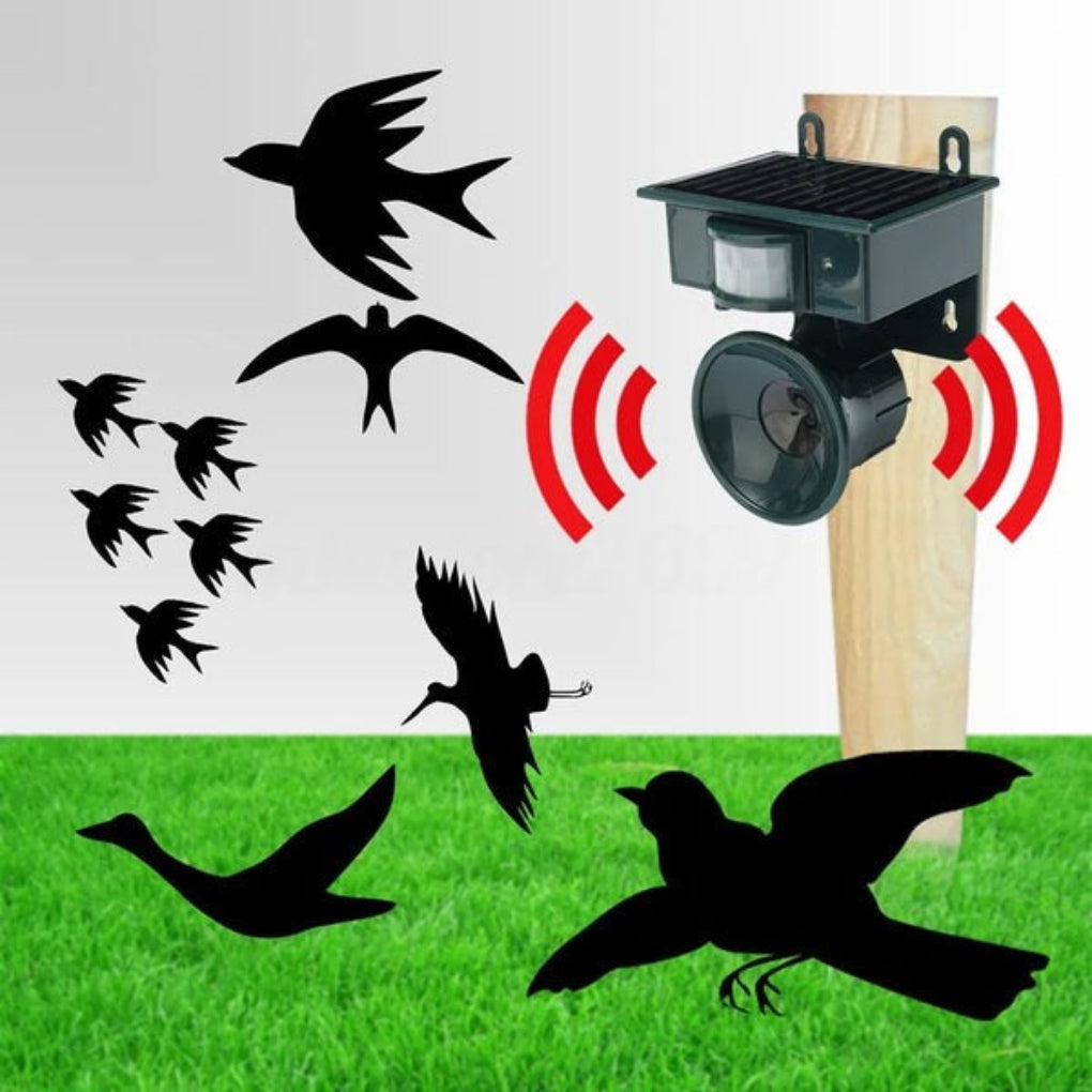 Solar Motion Bird Scarer Intelligent Sound & Ultrasonic Deterrent for Pigeons and Crows