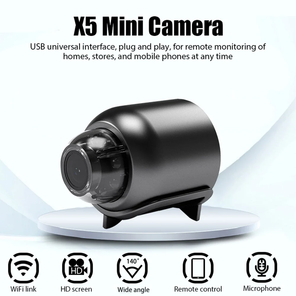Compact HD Surveillance Camera Wide-Angle Night Vision WiFi