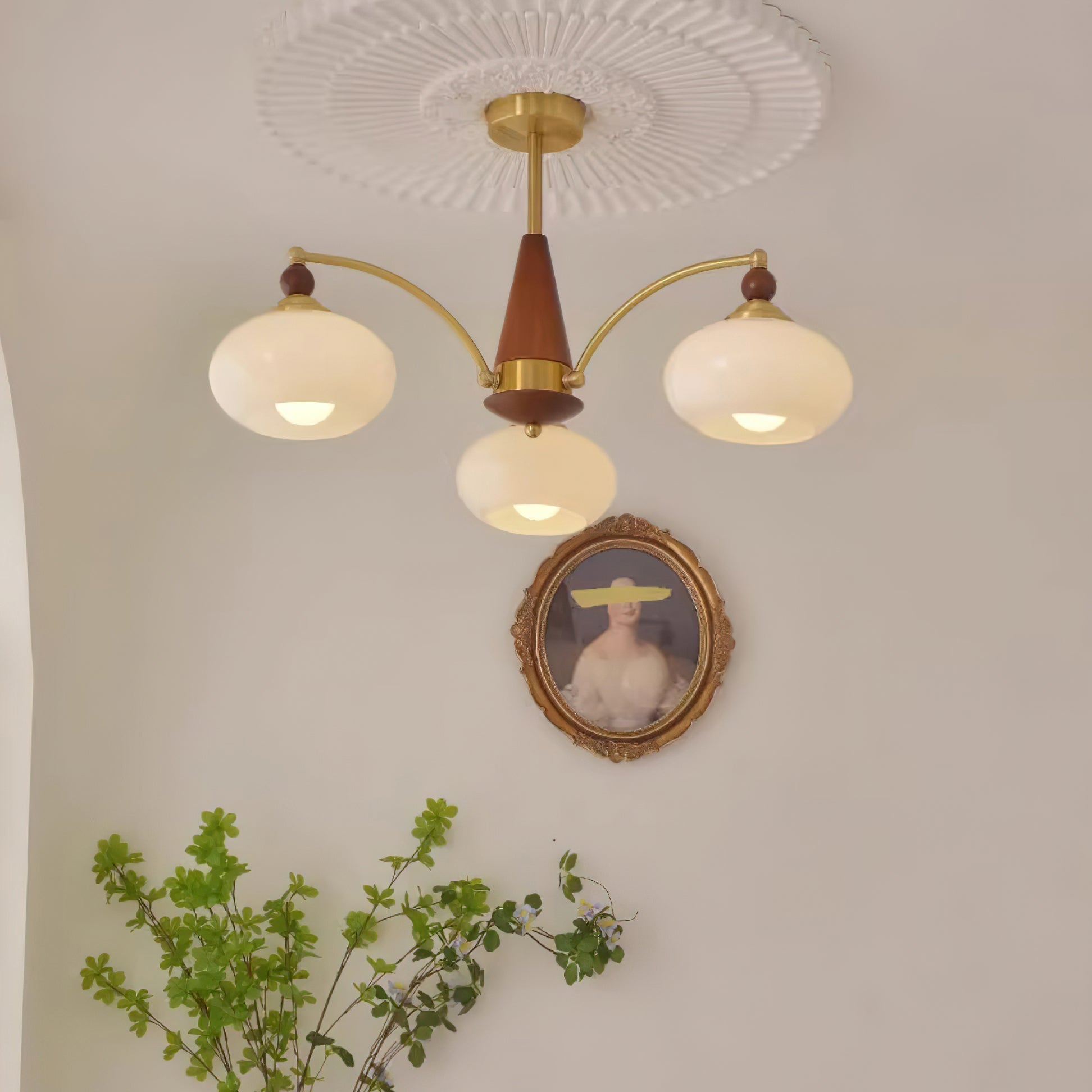 Retro Chandelier Cluster in Vintage Wood & Brass