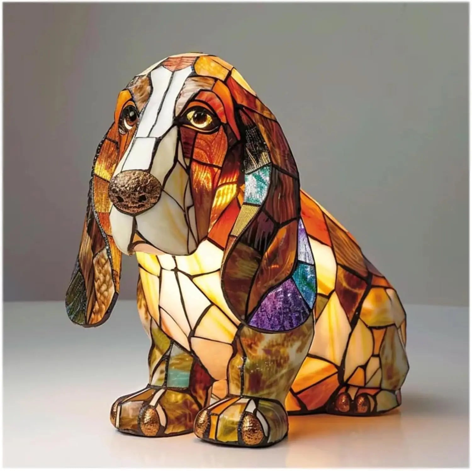 Decorative Fantasy Cute Dog Stained Glass Table Lamp – Artistic Colorful Lighting