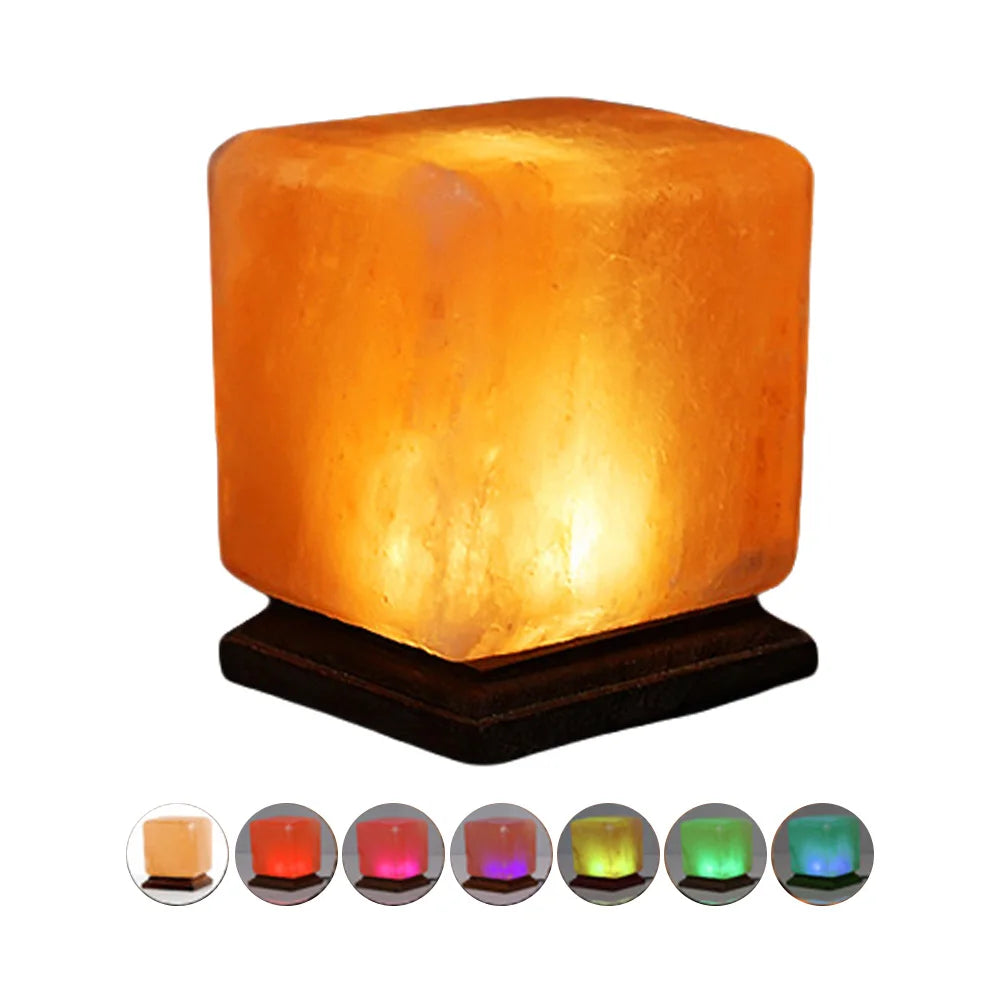 Himalayan Salt Lamp Crystal Rock LED Night Light with Wooden Base