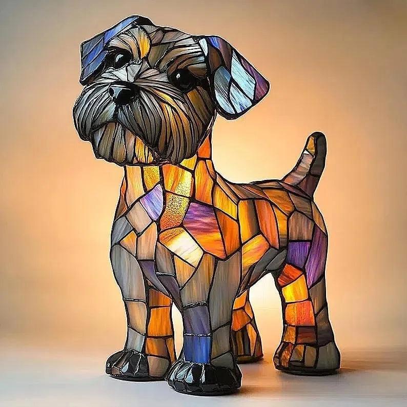Decorative Fantasy Cute Dog Stained Glass Table Lamp – Artistic Colorful Lighting