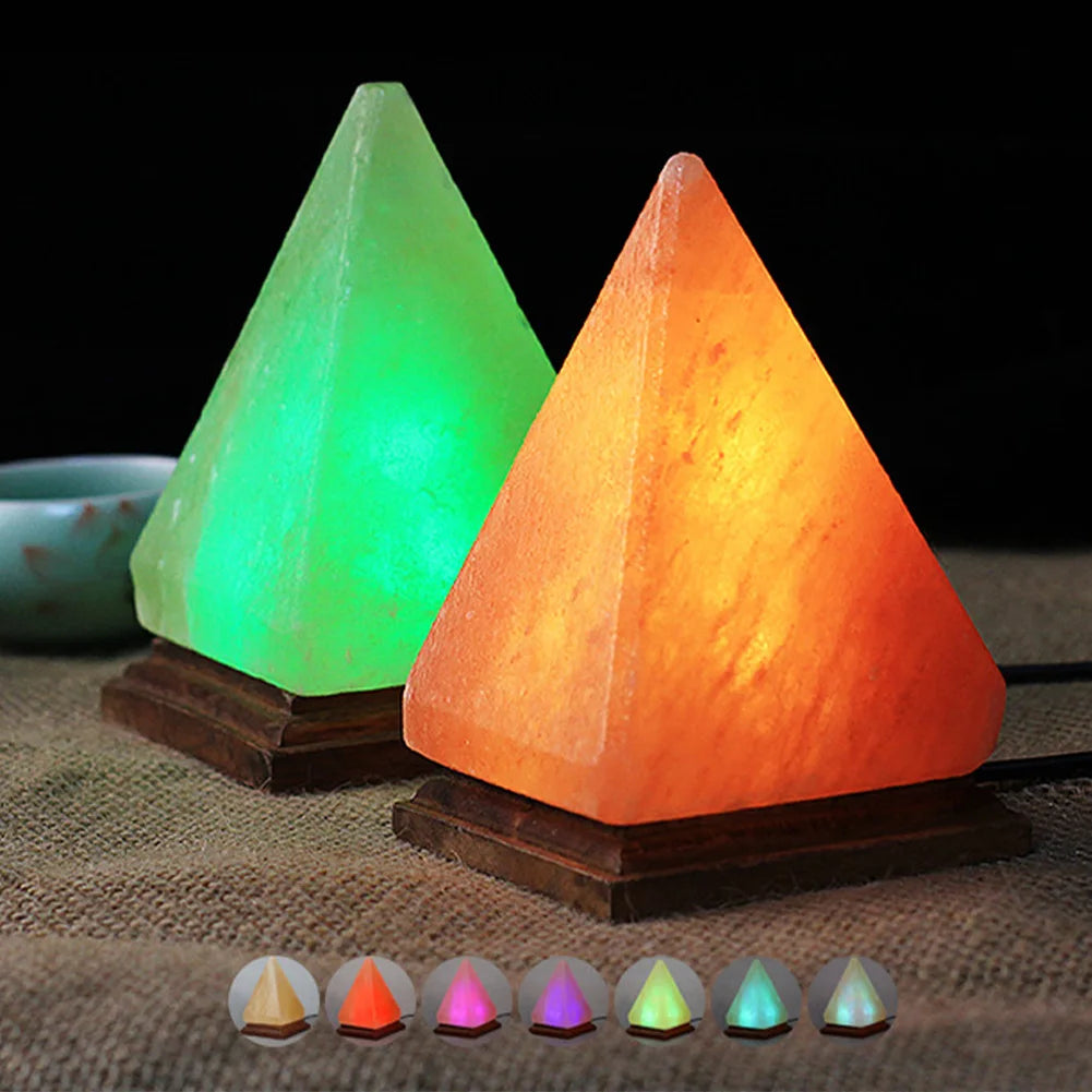 Himalayan Salt Lamp Crystal Rock LED Night Light with Wooden Base