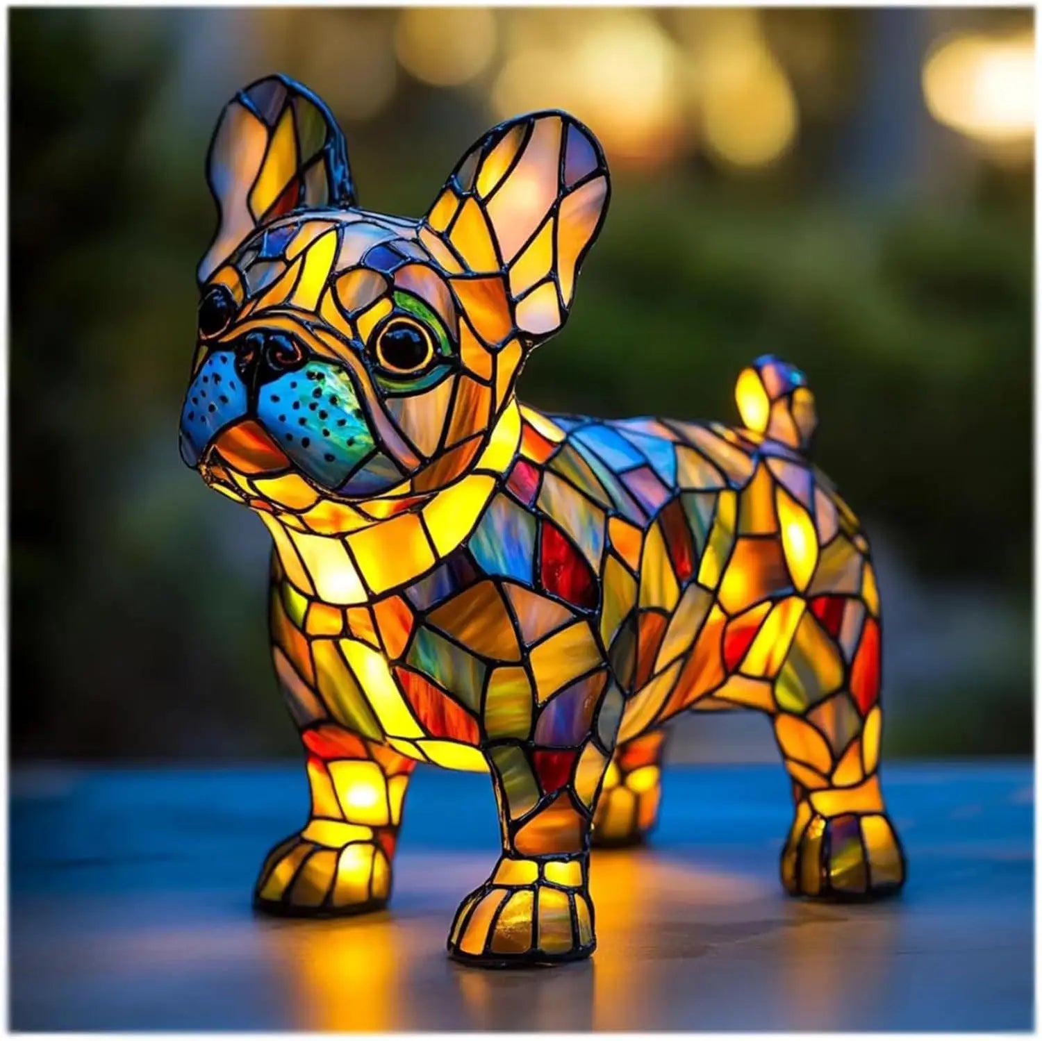 Decorative Fantasy Cute Dog Stained Glass Table Lamp – Artistic Colorful Lighting