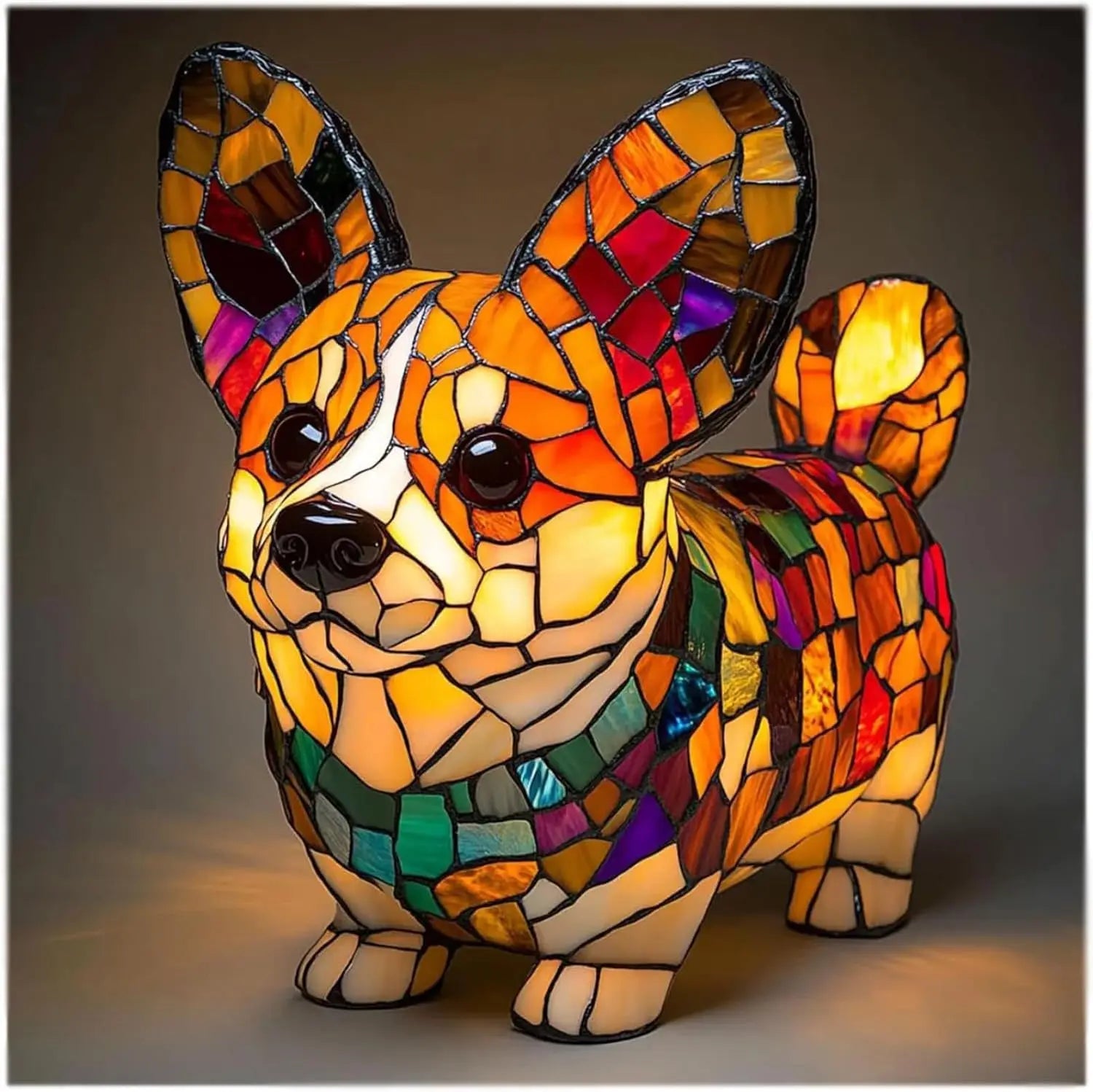 Decorative Fantasy Cute Dog Stained Glass Table Lamp – Artistic Colorful Lighting