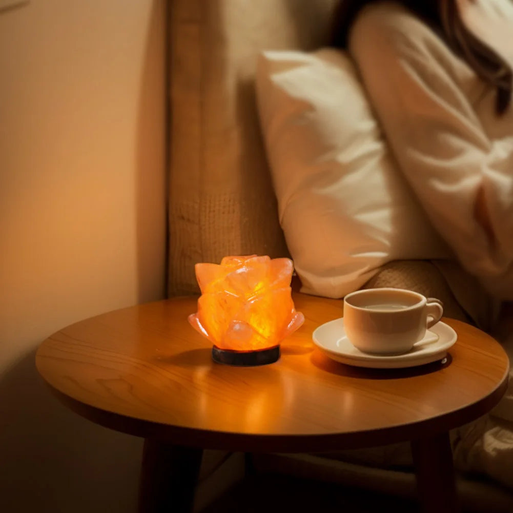 Himalayan Salt Lamp Crystal Rock LED Night Light with Wooden Base