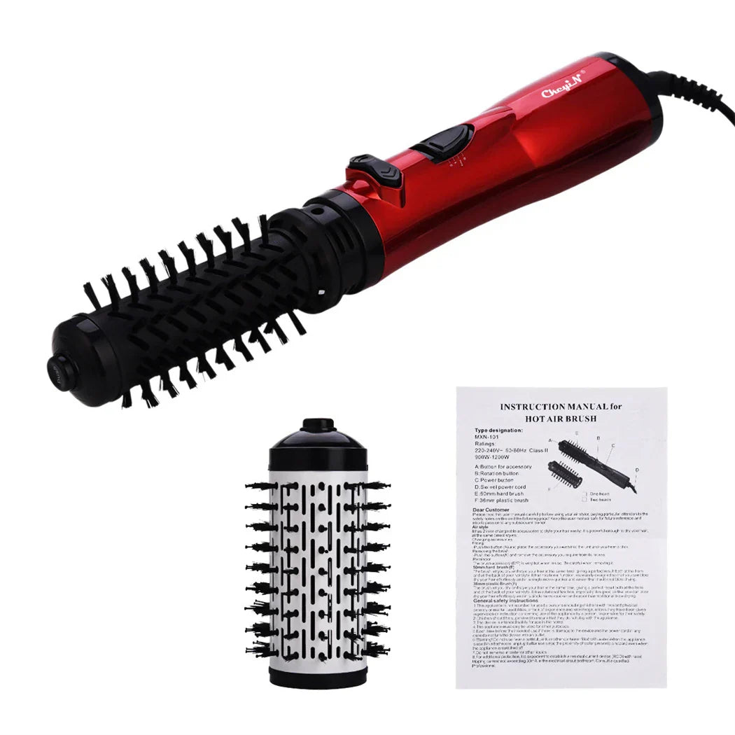 Rotating ionic hair dryer brush with double attachment brush