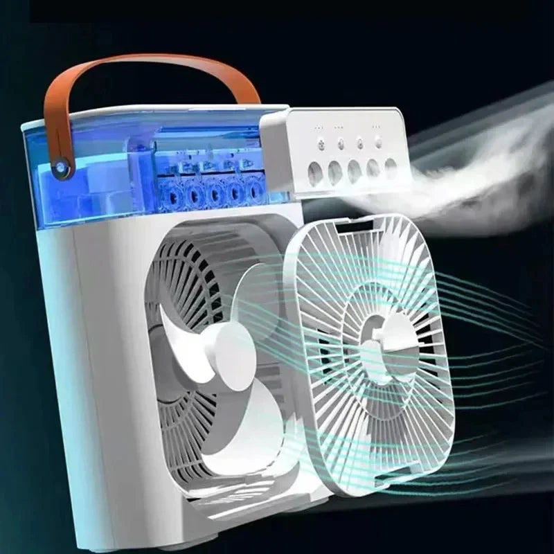 Portable table fan with air cooling and night light