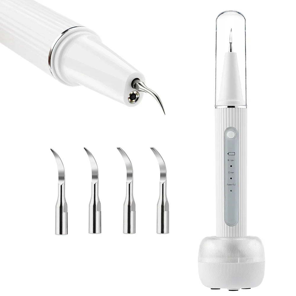 Ultrasone tooth cleaner with LED light and precision attachments
