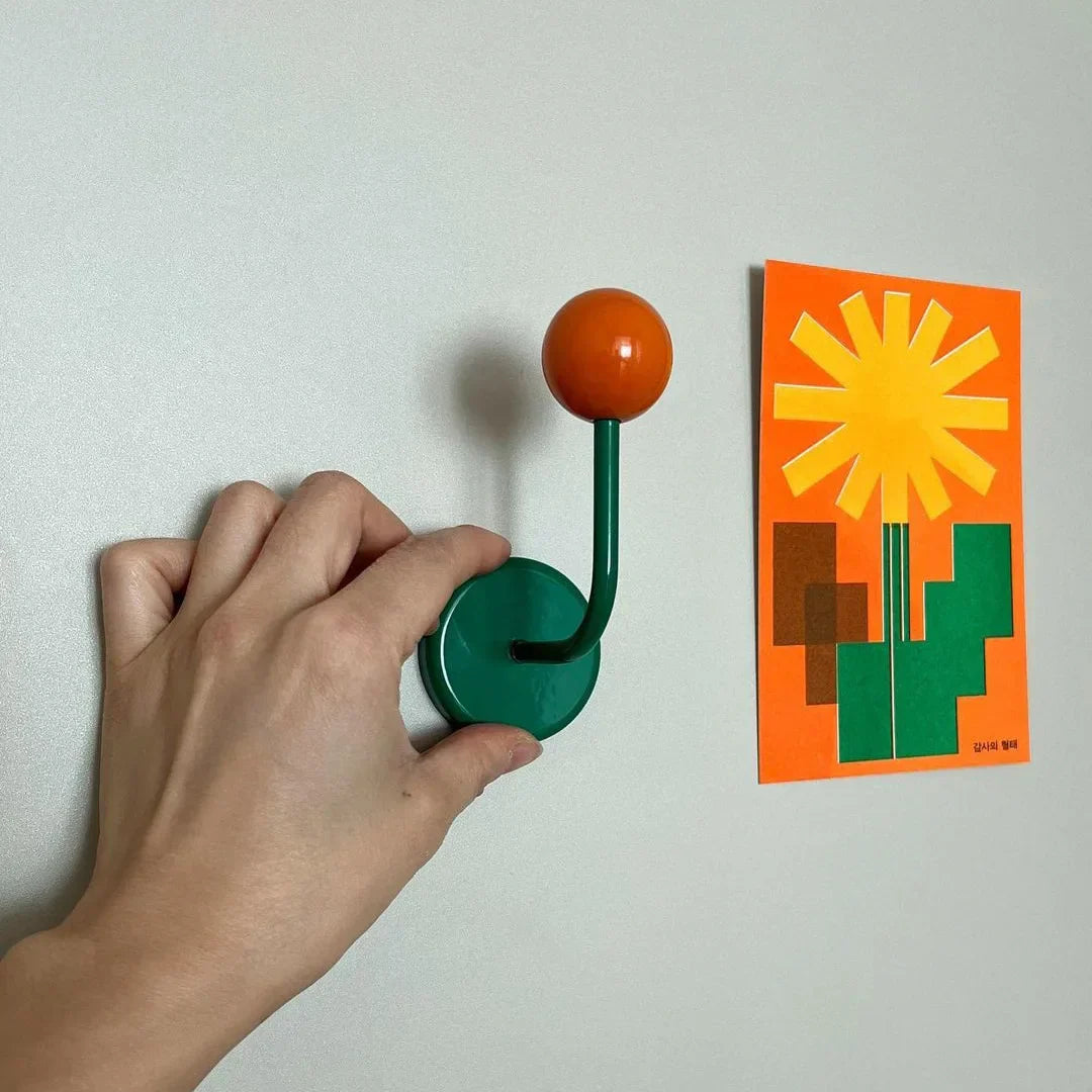 Magnetic Wooden Wall Hook Retro Metal Ball Holder for Kitchen & Entryway