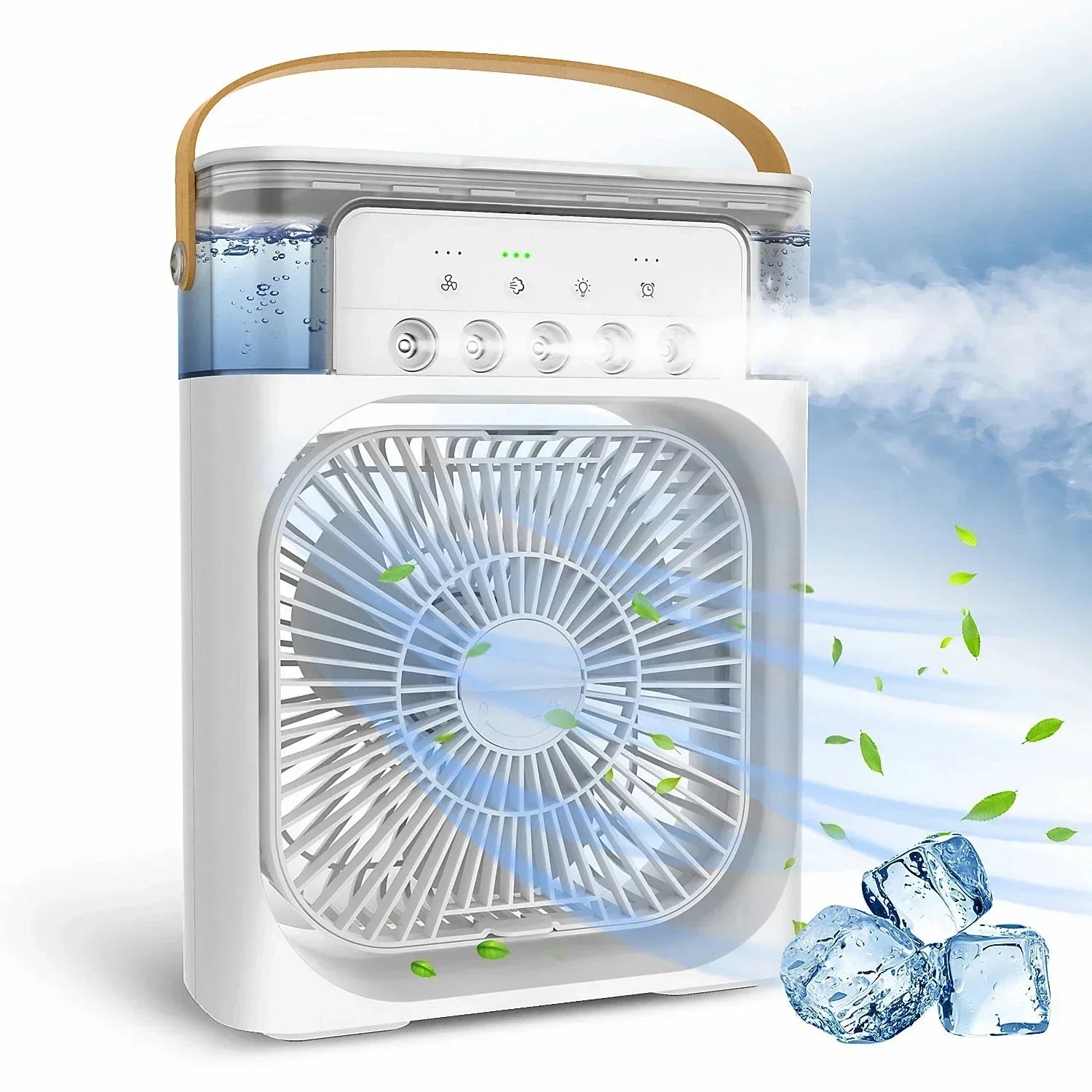 Portable table fan with air cooling and night light