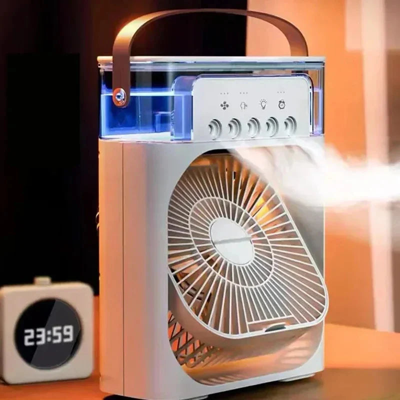 Portable table fan with air cooling and night light