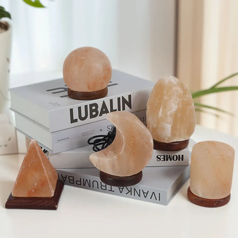 Himalayan Salt Lamp Crystal Rock LED Night Light with Wooden Base