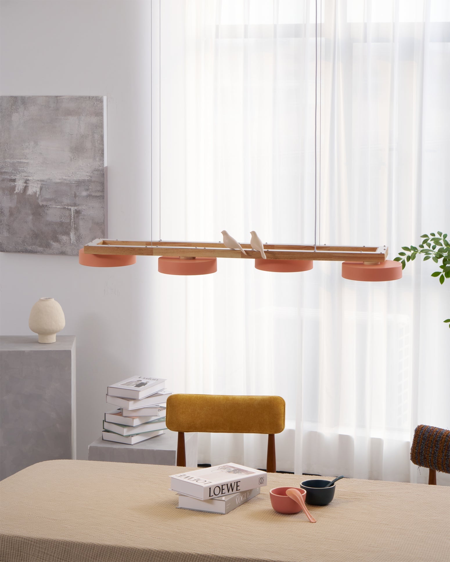 Wooden LED Pendant Light – Modern Long Ceiling Light Fixture