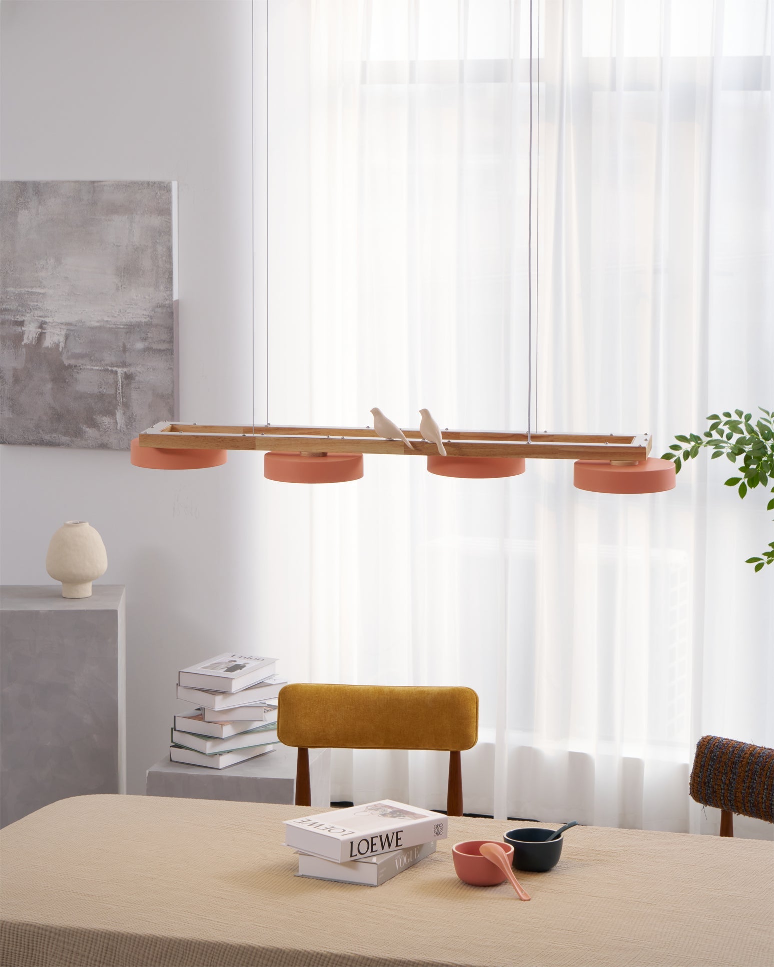 Wooden LED Pendant Light – Modern Long Ceiling Light Fixture