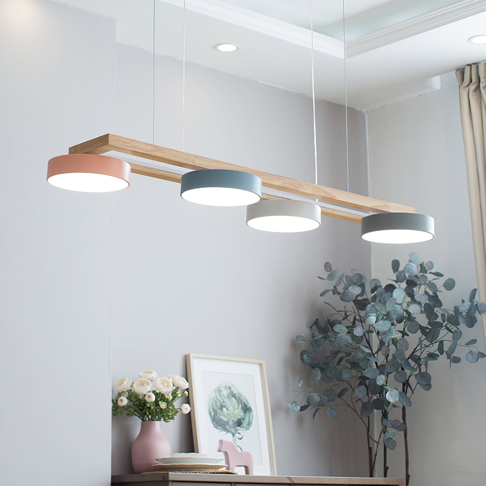 Wooden LED Pendant Light – Modern Long Ceiling Light Fixture