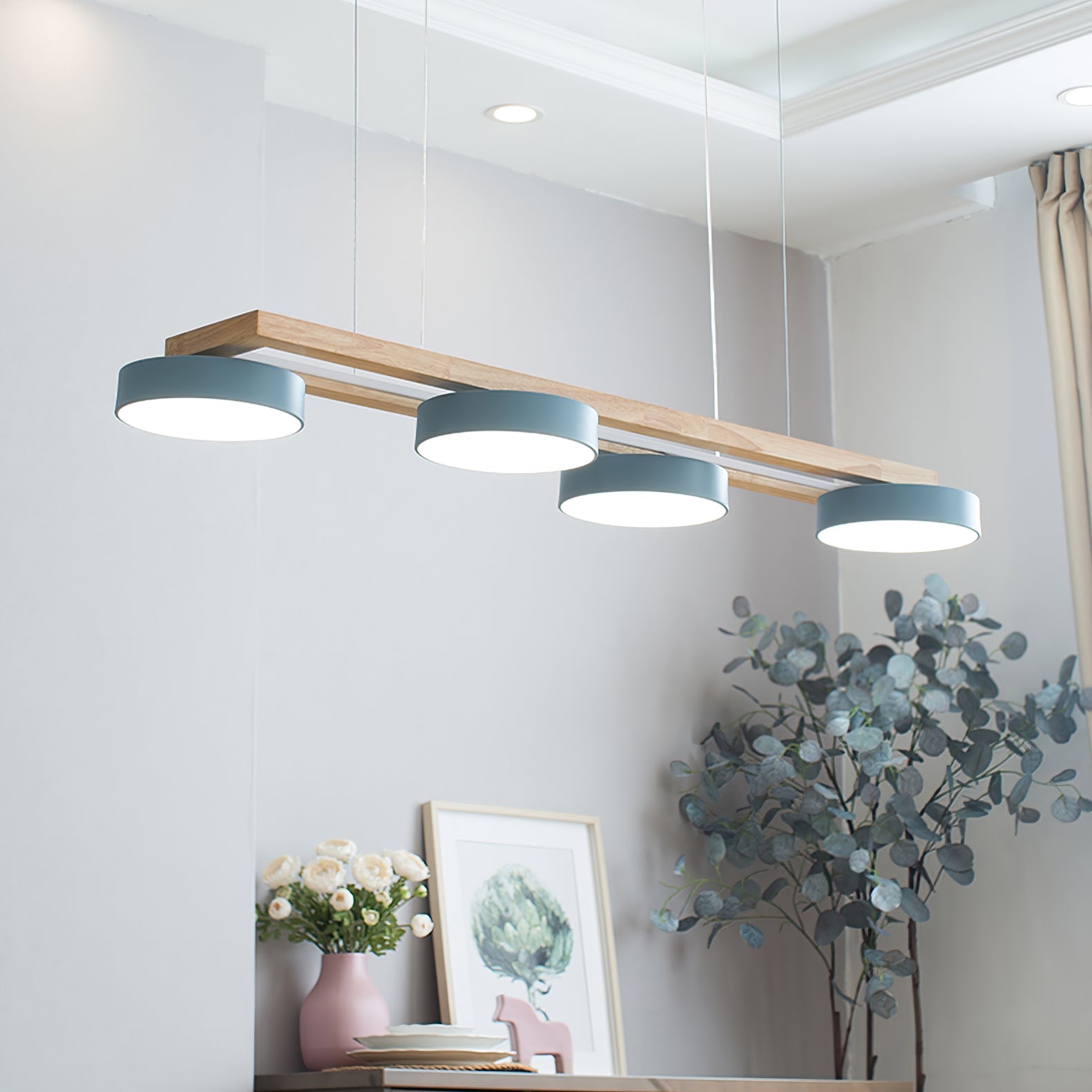 Wooden LED Pendant Light – Modern Long Ceiling Light Fixture