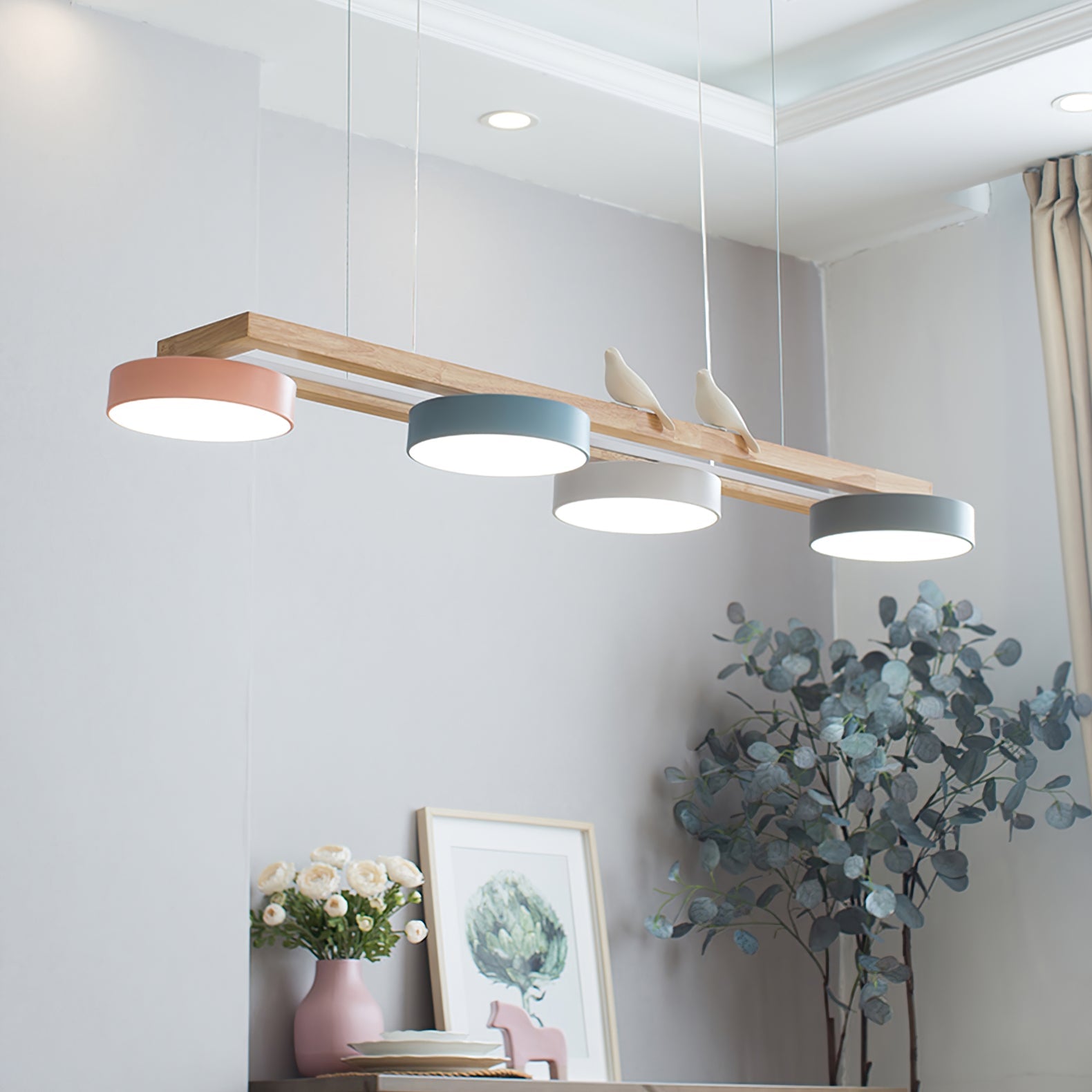 Wooden LED Pendant Light – Modern Long Ceiling Light Fixture