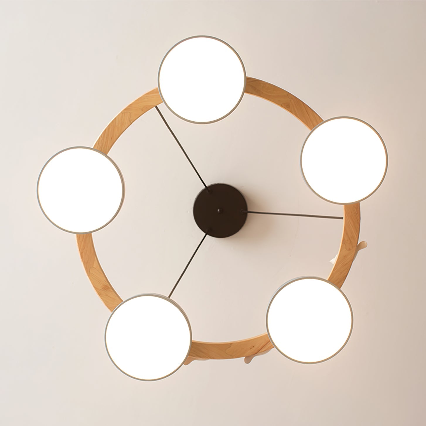 Nature-Inspired Bird Chandelier Round Wooden Frame with LED