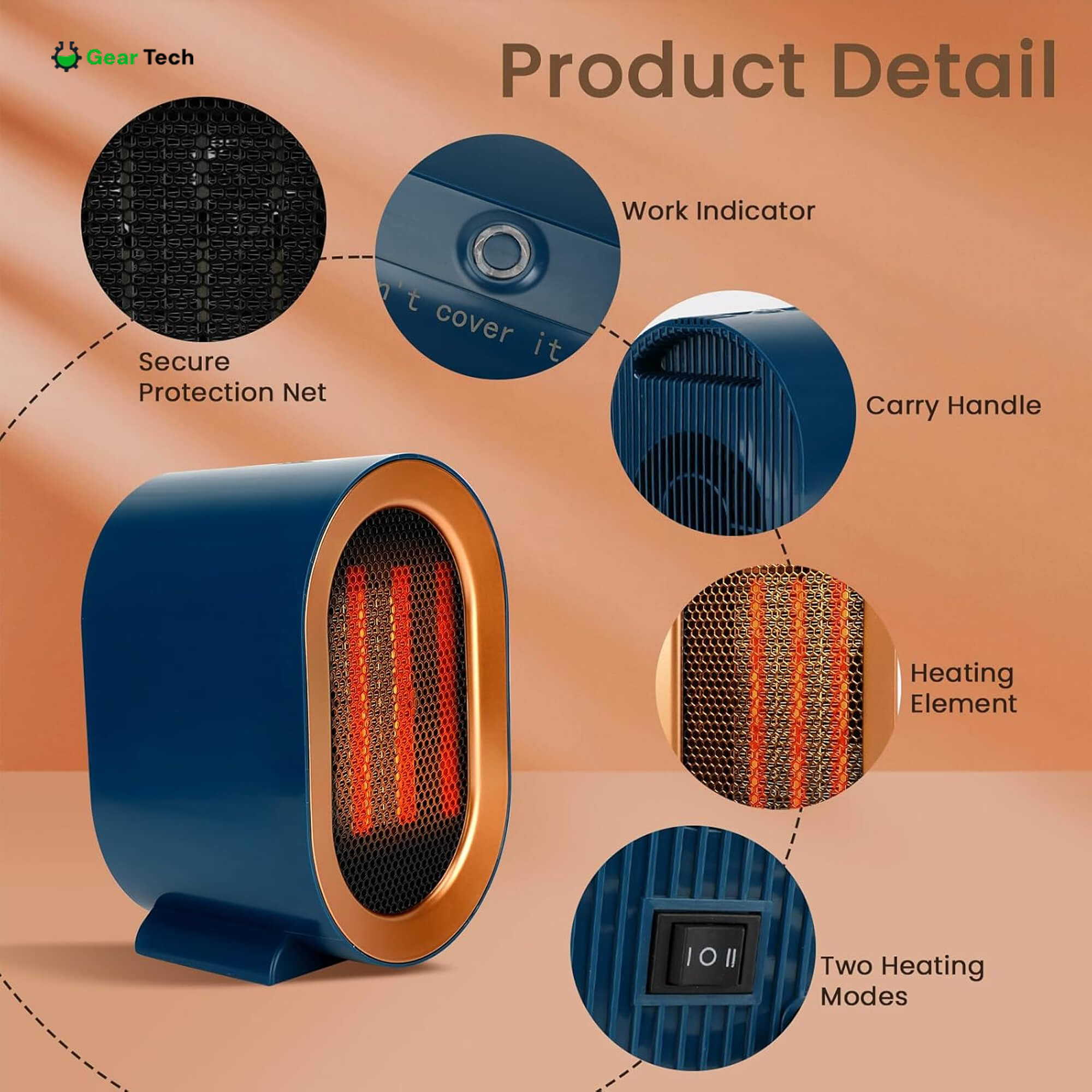 Portable Low-Energy Electric Heater Compact Room Warmer