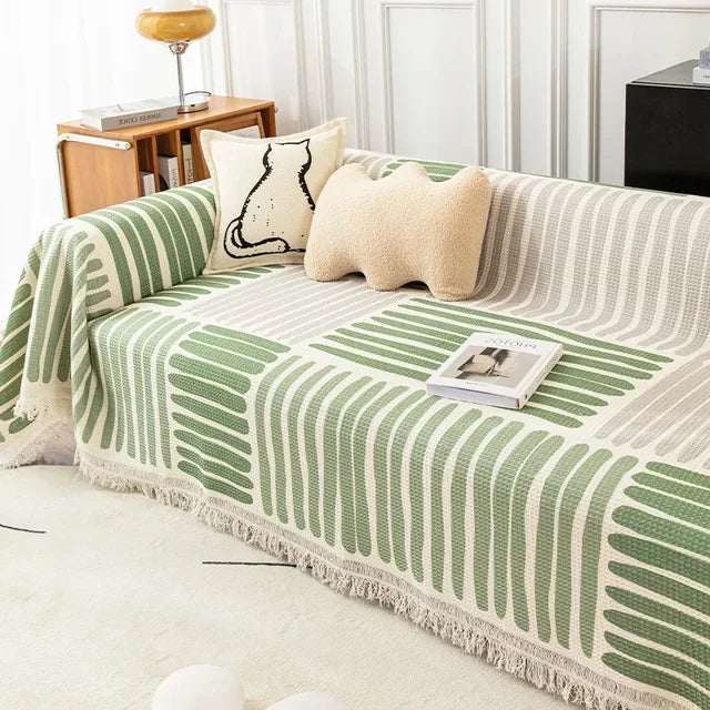 Noords nest gestreepte sofa sprei met kwastjes