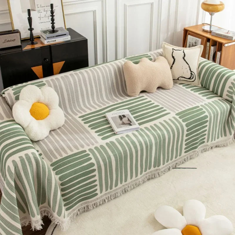 Noords nest gestreepte sofa sprei met kwastjes