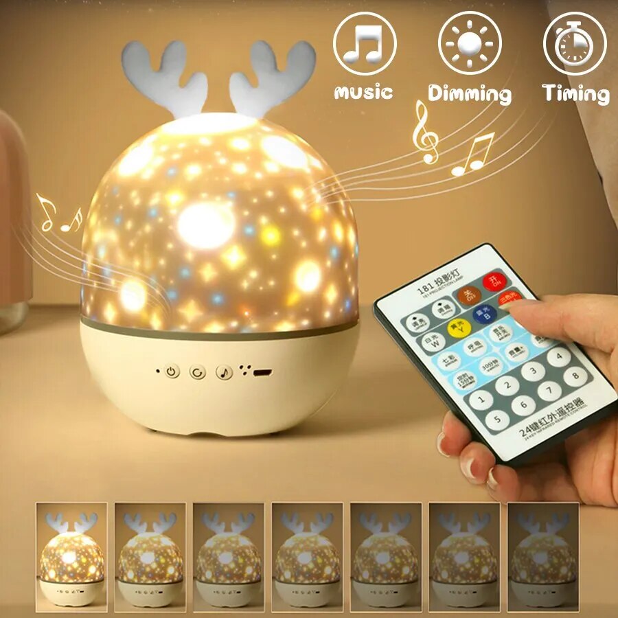 Children’s Rotating Starry Sky Bedside Lamp with 6 Light Effects