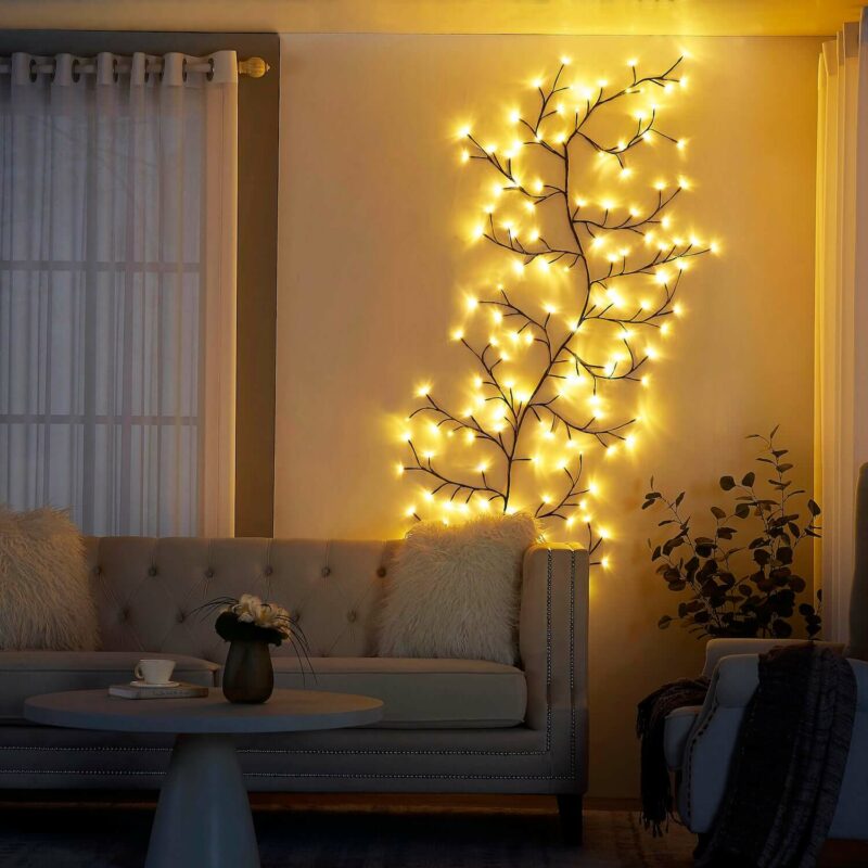 Glowing tree branch as wall decoration - Ambient lighting for indoor spaces
