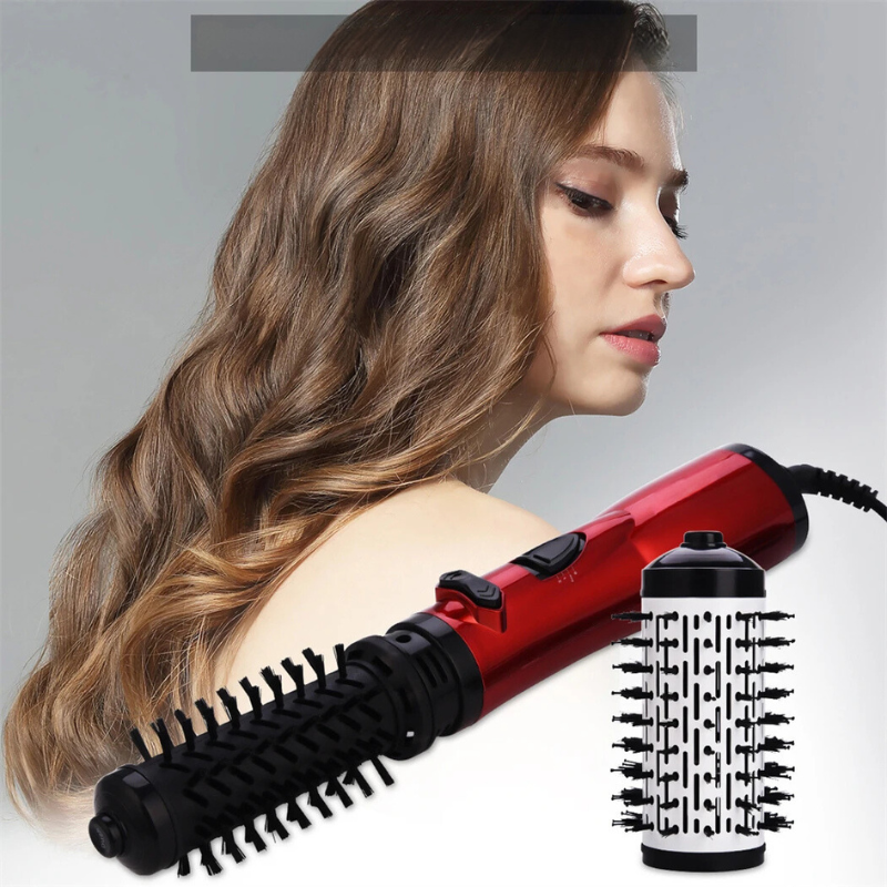 Rotating ionic hair dryer brush with double attachment brush