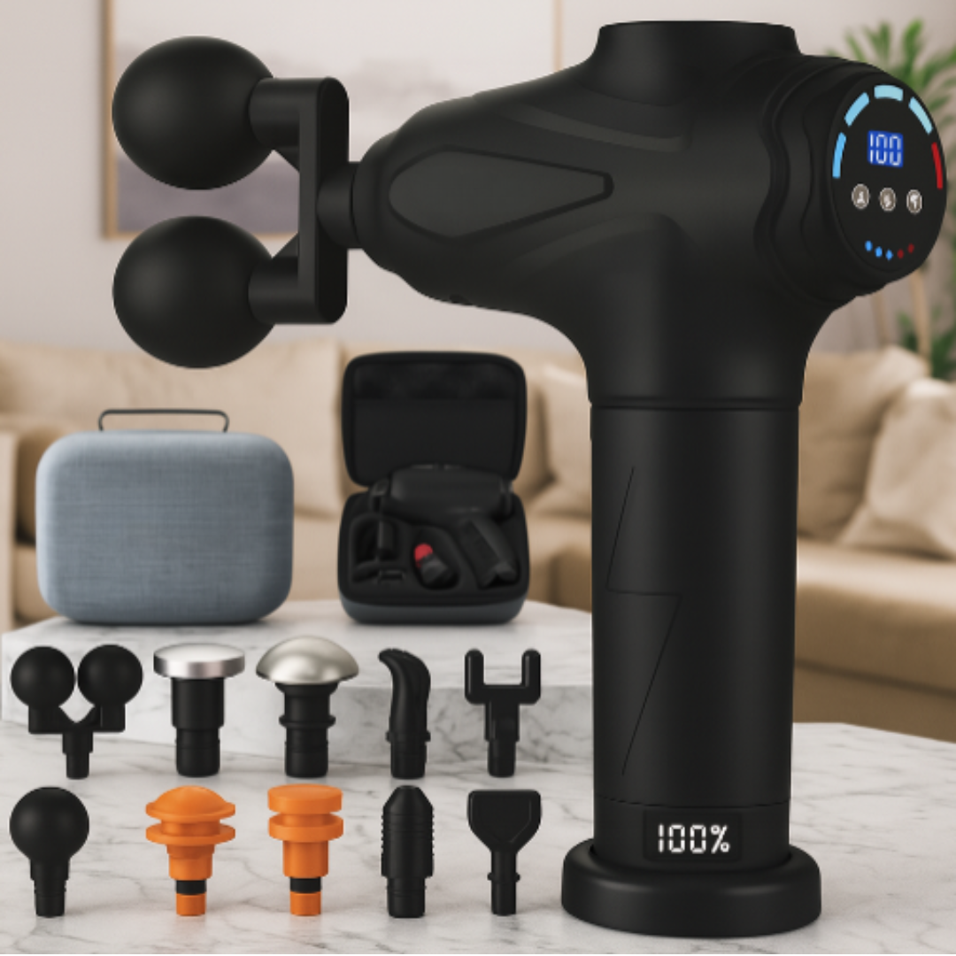 Massage device with deep muscle therapy and 10 attachments