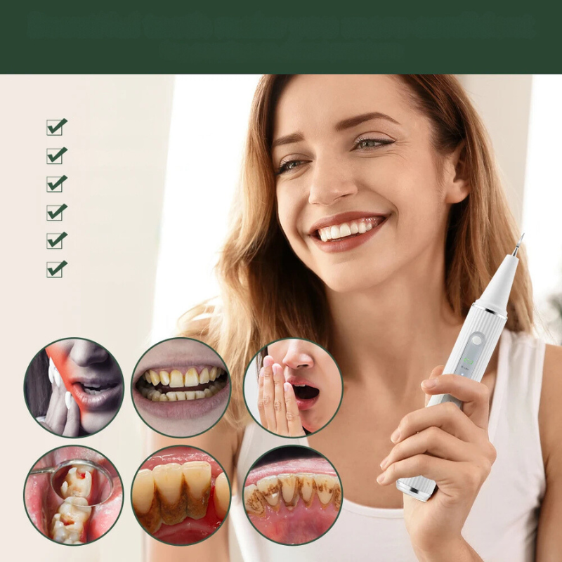 Ultrasone tooth cleaner with LED light and precision attachments