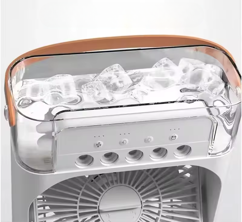 Portable table fan with air cooling and night light