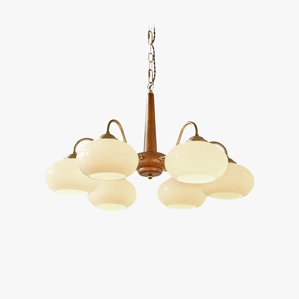 Vintage Wood Glass Mid-Century Retro Glass Chandeliers