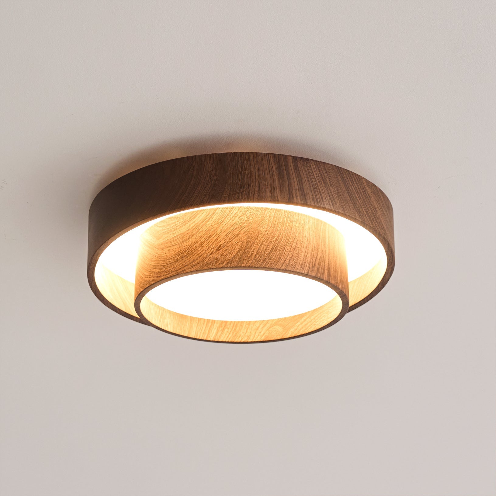 Modern Wooden LED Ceiling Light – Walnut Finish with Soft Ambient Glow
