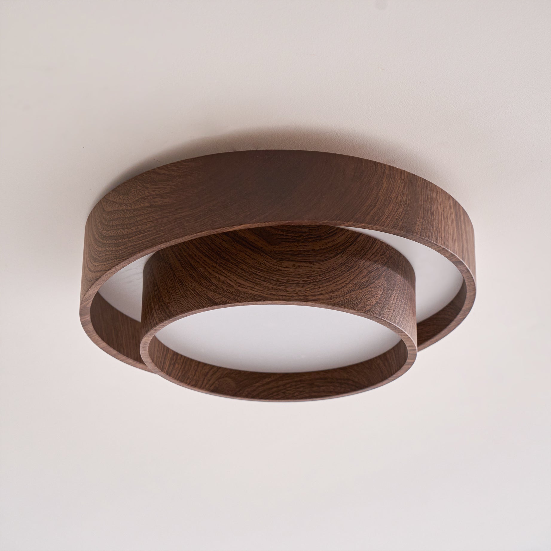 Modern Wooden LED Ceiling Light – Walnut Finish with Soft Ambient Glow