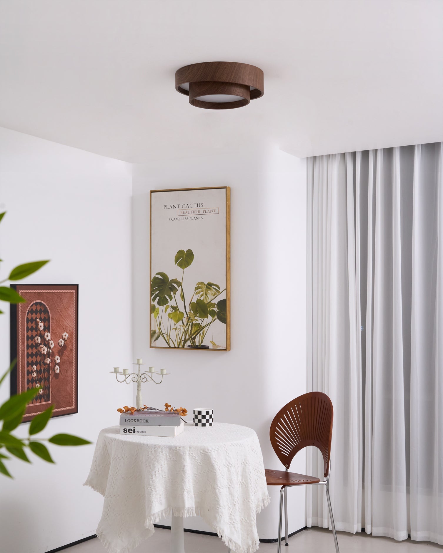 Modern Wooden LED Ceiling Light – Walnut Finish with Soft Ambient Glow