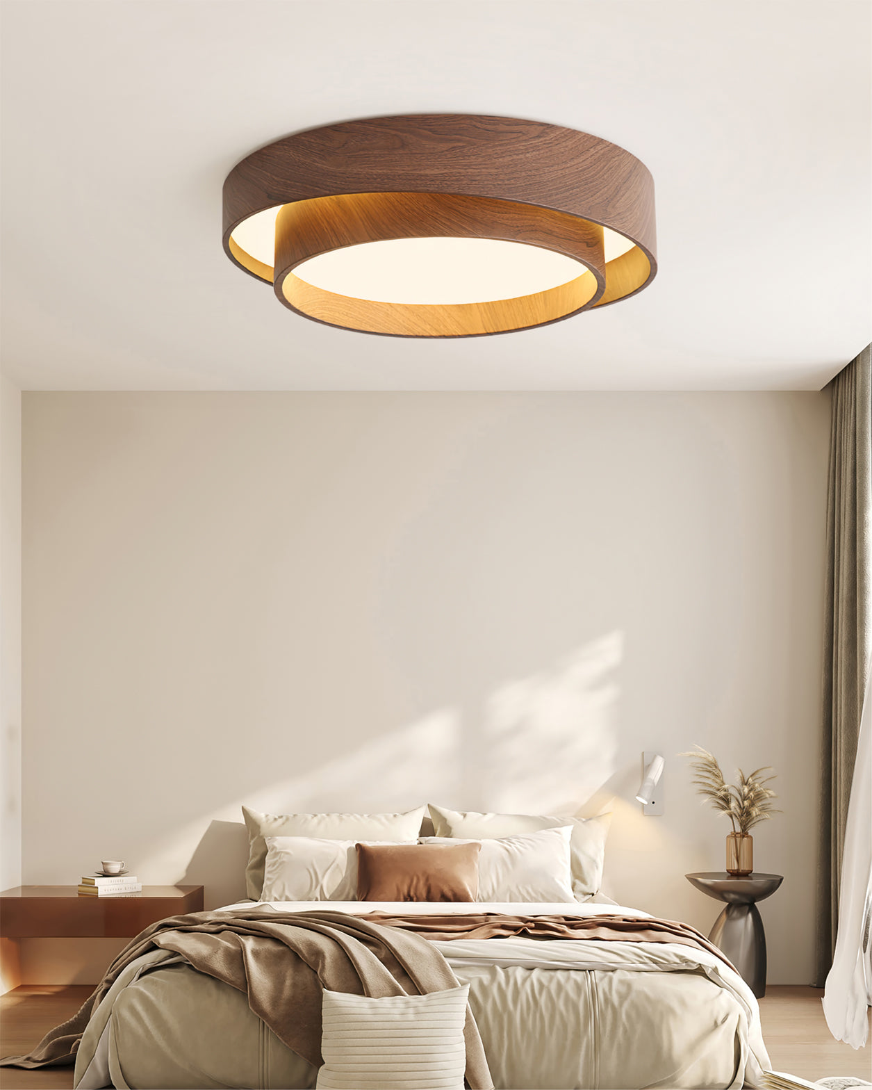 Modern Wooden LED Ceiling Light – Walnut Finish with Soft Ambient Glow
