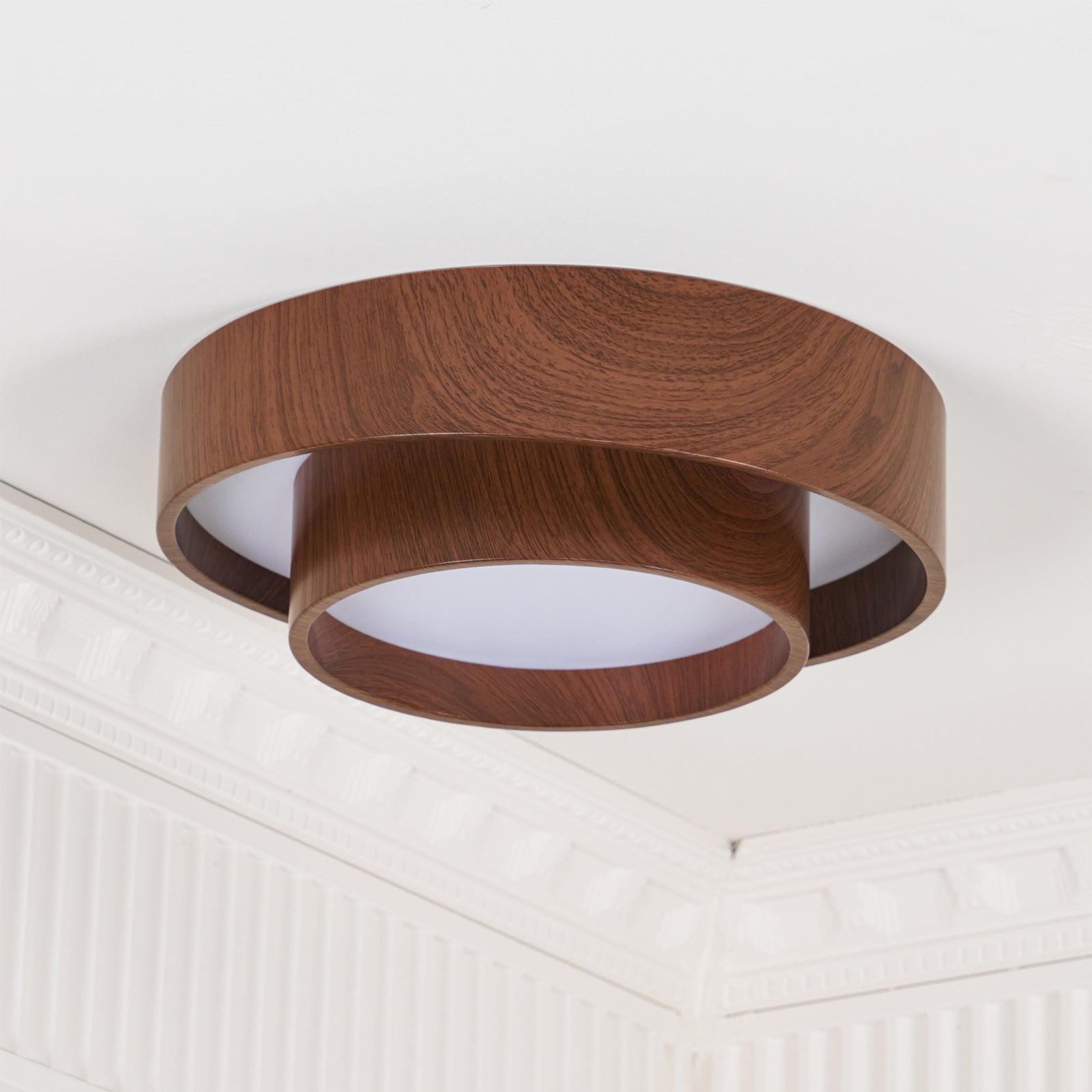 Modern Wooden LED Ceiling Light – Walnut Finish with Soft Ambient Glow
