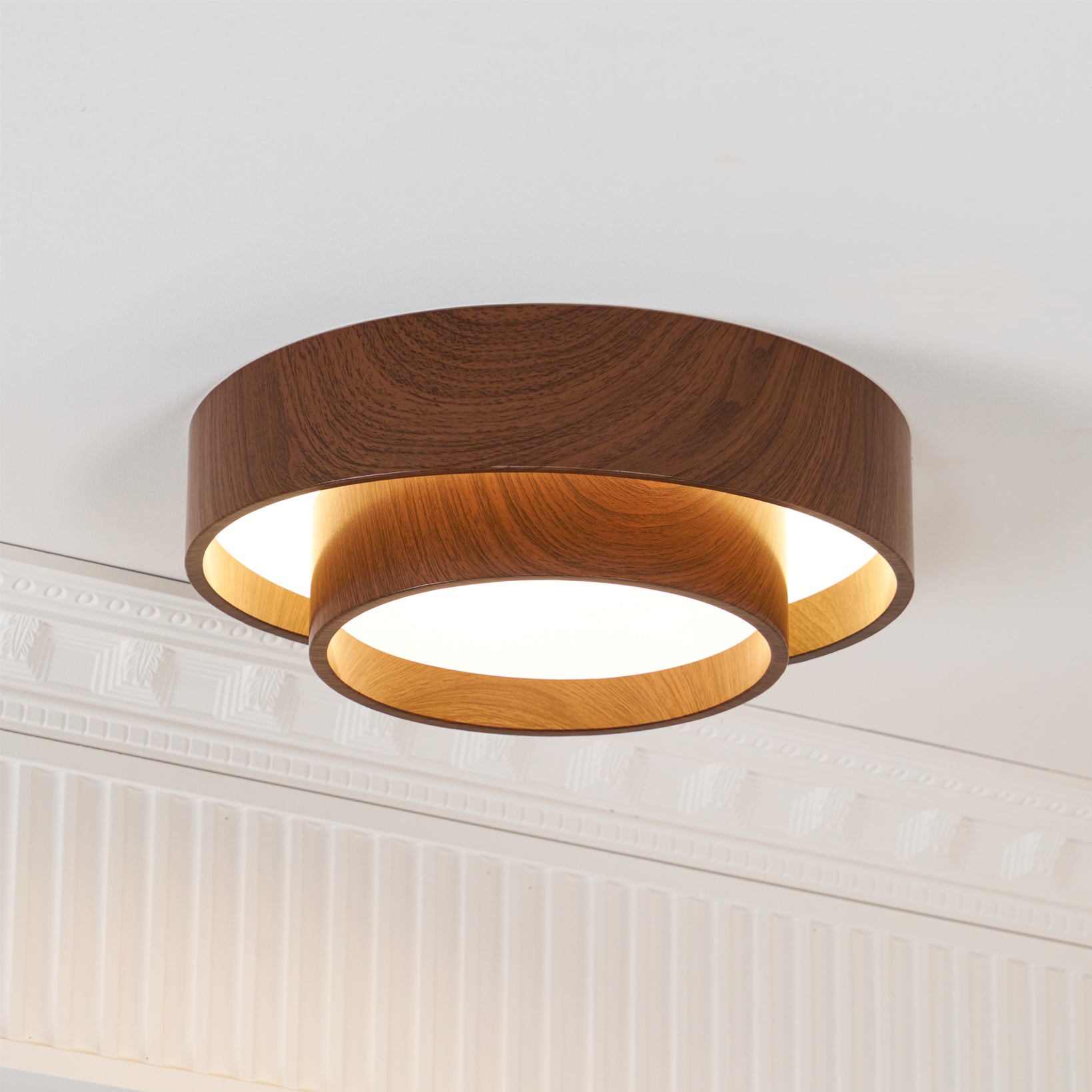 Modern Wooden LED Ceiling Light – Walnut Finish with Soft Ambient Glow