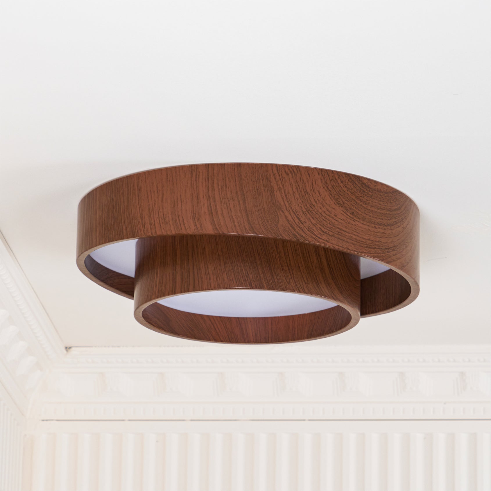 Modern Wooden LED Ceiling Light – Walnut Finish with Soft Ambient Glow