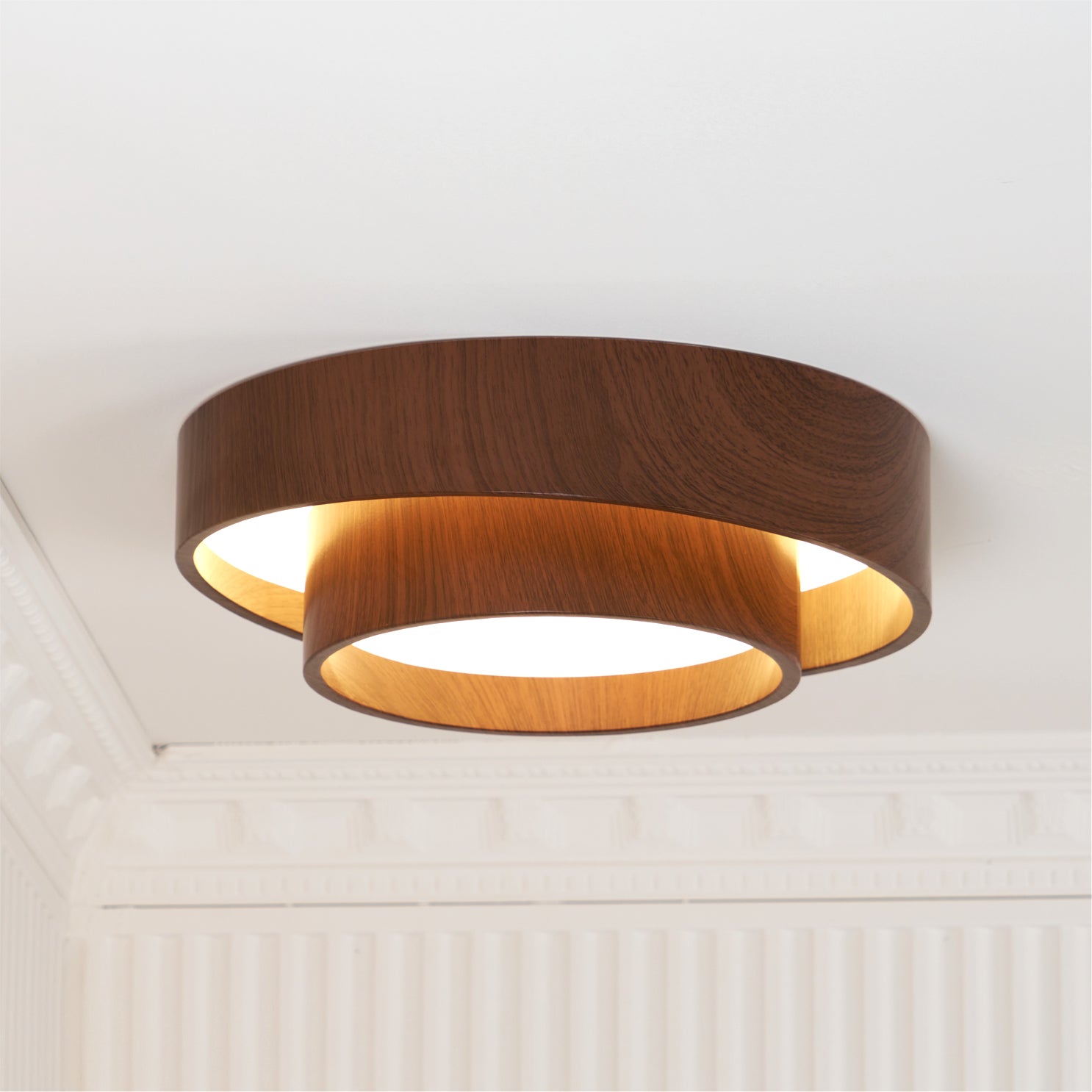 Modern Wooden LED Ceiling Light – Walnut Finish with Soft Ambient Glow